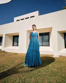 LAYERED RUFFLE EVENING GOWN