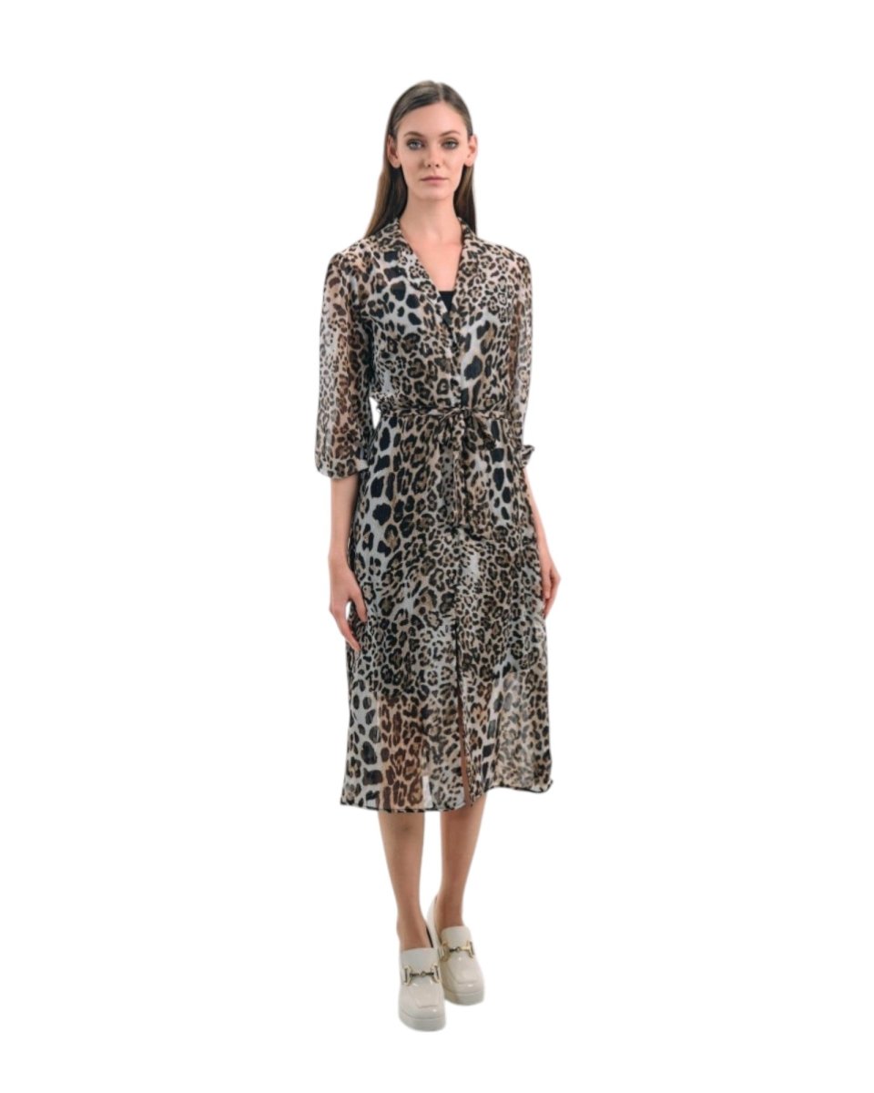 LEOPARD PRINT LONG-SLEEVE WRAP DRESS