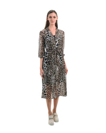 LEOPARD PRINT LONG-SLEEVE WRAP DRESS