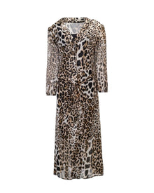 LEOPARD PRINT LONG-SLEEVE WRAP DRESS