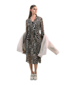 LEOPARD PRINT LONG-SLEEVE WRAP DRESS
