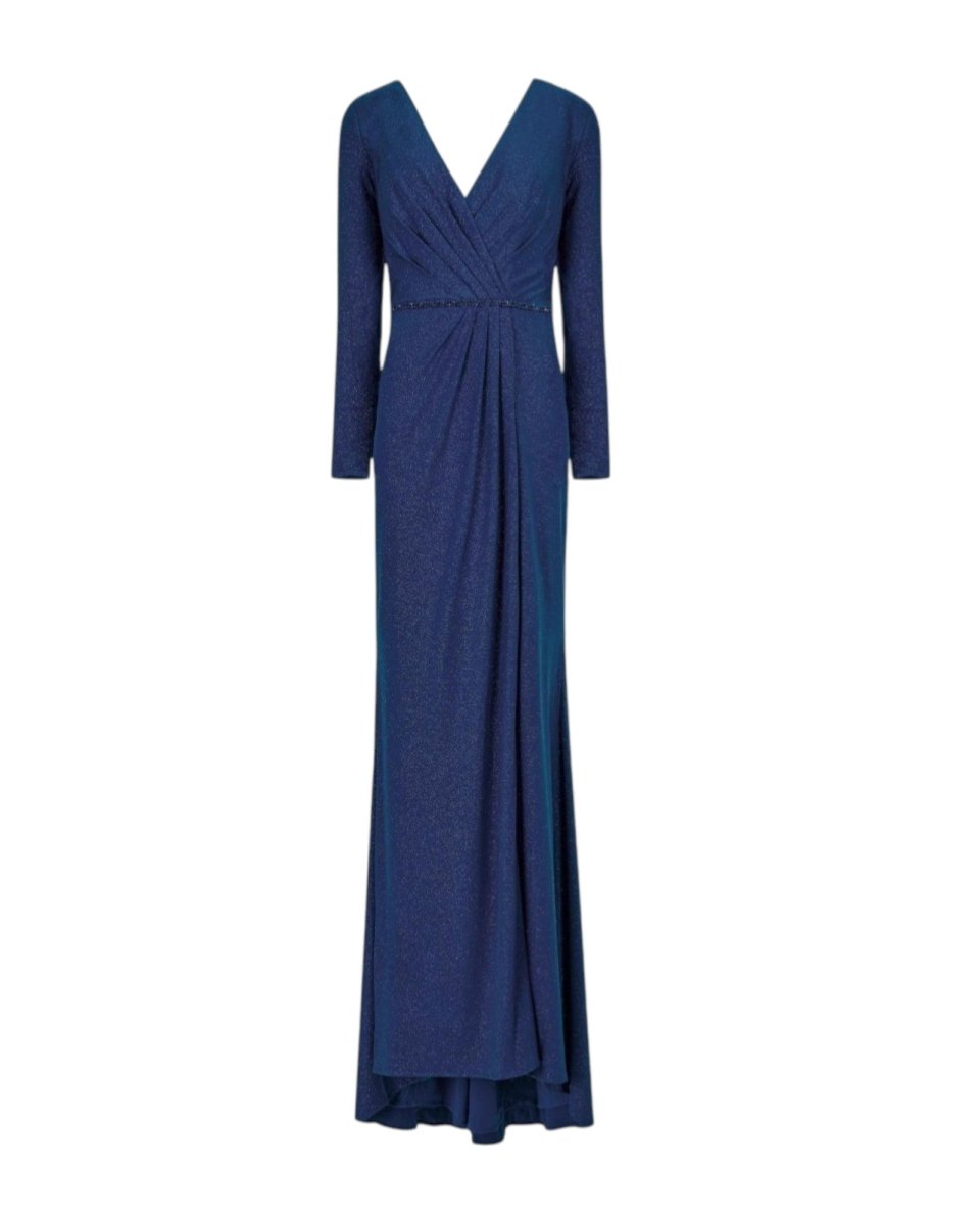 LONG-SLEEVE GLITTER WRAP GOWN