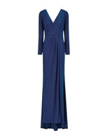 LONG-SLEEVE GLITTER WRAP GOWN