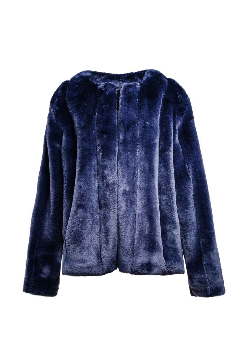 LUXURY NAVY FAUX FUR JACKET - Nakhle.Ets - Jackets