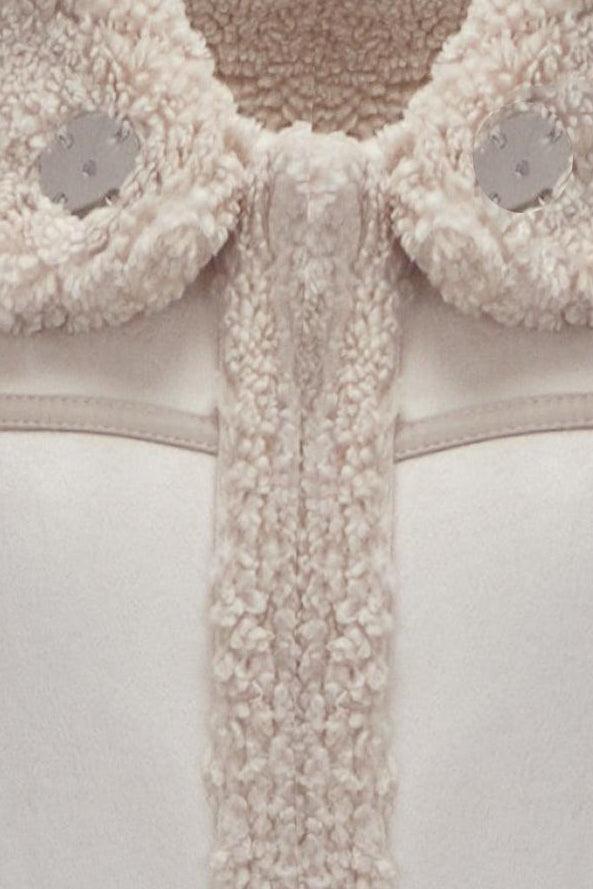 BEIGE TEDDY HOODED COAT