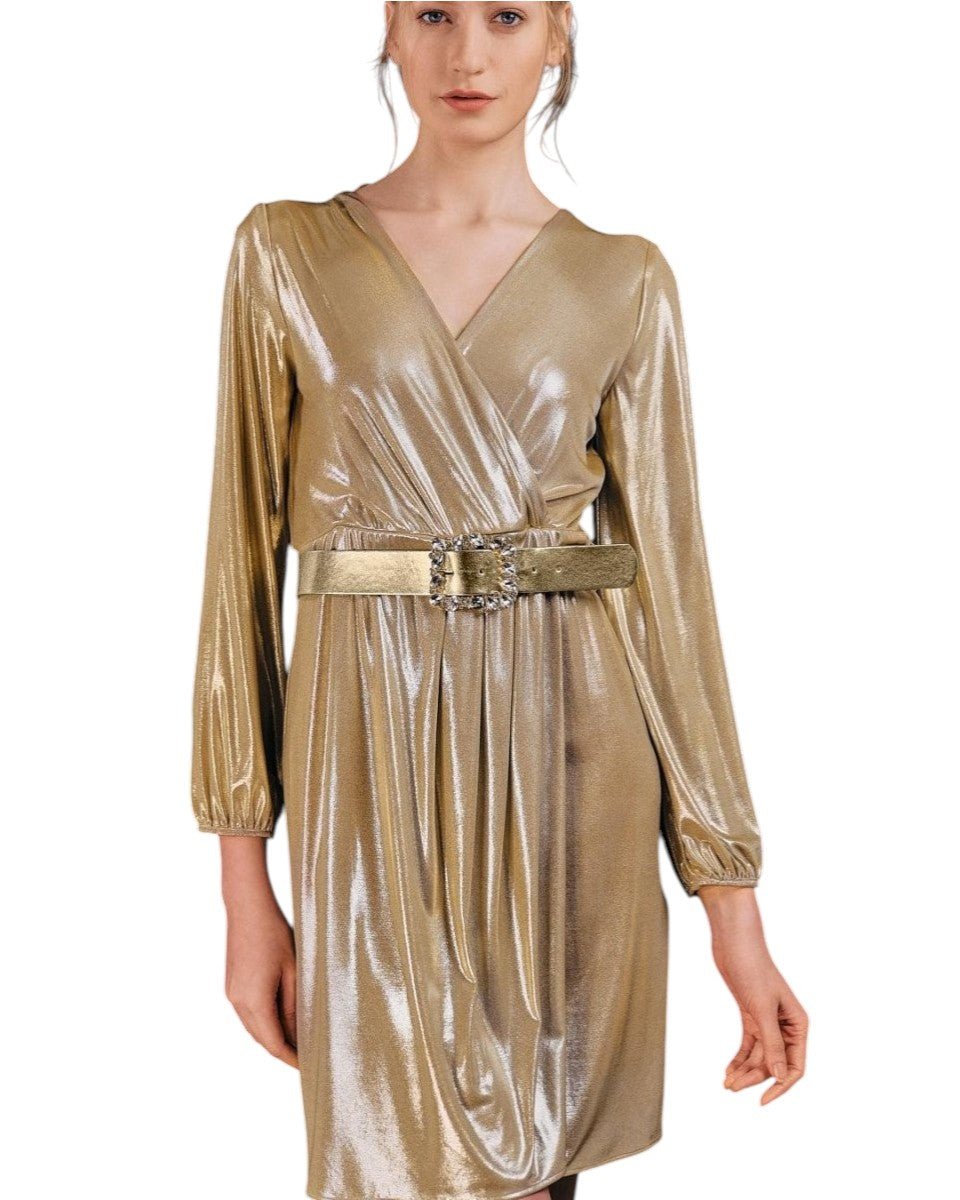 METALLIC DRAPED BELTED DRESS - Nakhle.Ets - Dresses