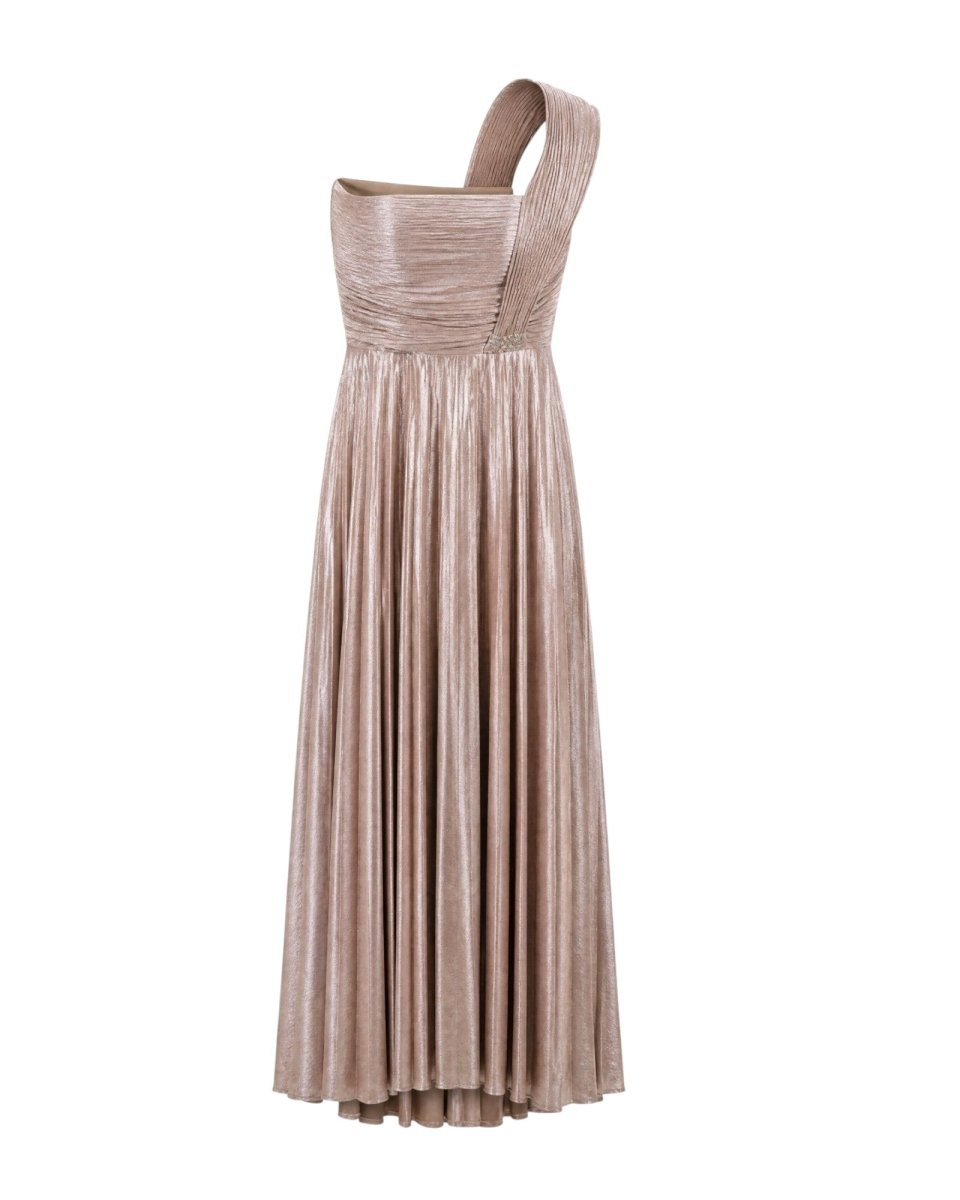METALLIC PLEATED ONE-SHOULDER GOWN
