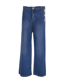 MID-WASH BUTTON-DETAIL WIDE JEANS