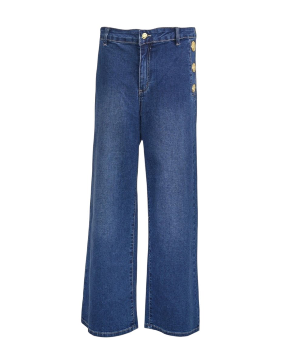 MID-WASH BUTTON-DETAIL WIDE JEANS