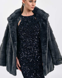 NAVY BEADED FRINGE DRESS