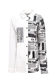 NEWSPAPER PRINT CONTRAST SHIRT - Nakhle.Ets - Blouse