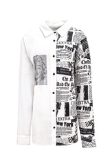 NEWSPAPER PRINT CONTRAST SHIRT