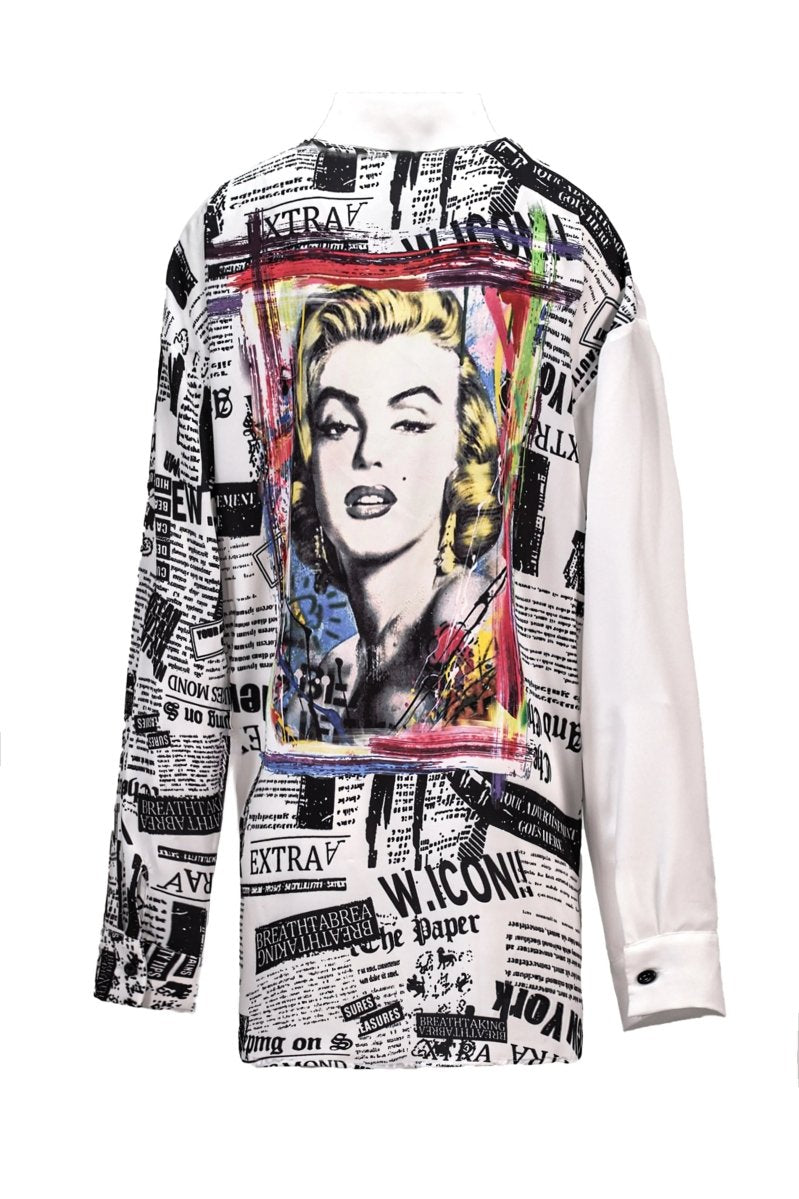NEWSPAPER PRINT CONTRAST SHIRT - Nakhle.Ets - Blouse