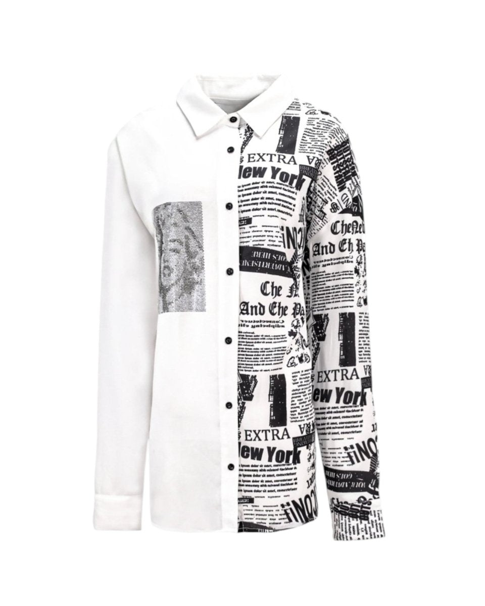 NEWSPAPER PRINT CONTRAST SHIRT