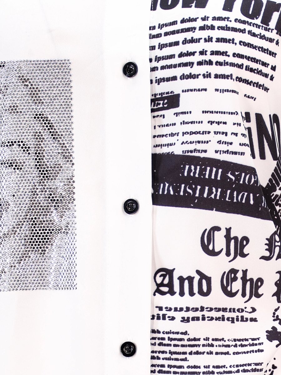NEWSPAPER PRINT CONTRAST SHIRT - Nakhle.Ets - Blouse