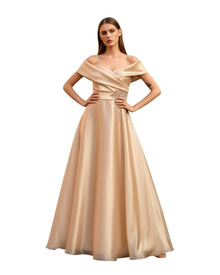 OFF-SHOULDER DRAPED SATIN GOWN