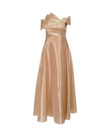 OFF-SHOULDER DRAPED SATIN GOWN