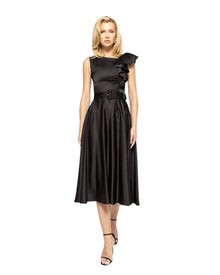 ONE-SHOULDER BELTED RUFFLE DRESS
