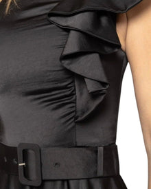 ONE-SHOULDER BELTED RUFFLE DRESS