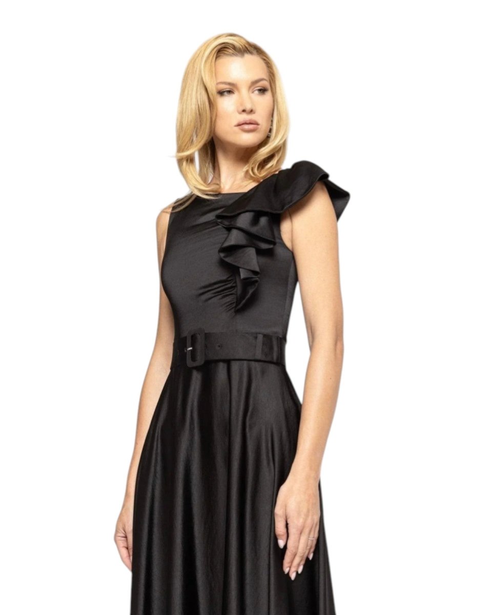 ONE - SHOULDER BELTED RUFFLE DRESS - Nakhle.Ets - Dresses