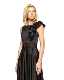 ONE-SHOULDER BELTED RUFFLE DRESS