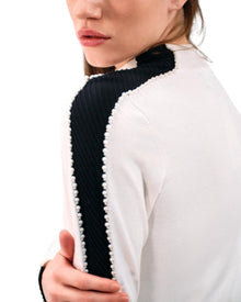 PEARL-TRIMMED MOCK NECK SWEATER