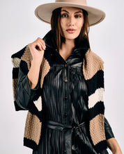 PLEATED FAUX LEATHER SHIRT DRESS - Nakhle.Ets - Dresses