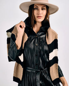 PLEATED FAUX LEATHER SHIRT DRESS