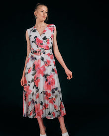 PLEATED FLORAL MAXI DRESS