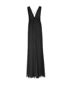 PLEATED FLOWY BACKLESS DRESS