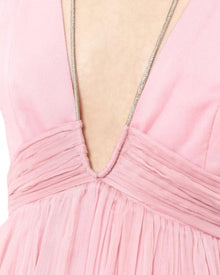 PLEATED FLOWY BACKLESS DRESS