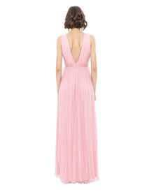 PLEATED FLOWY BACKLESS DRESS