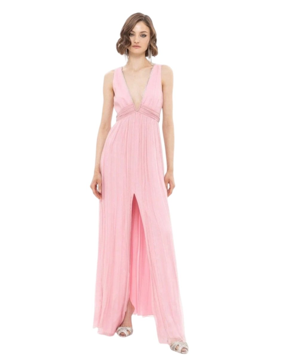 PLEATED FLOWY BACKLESS DRESS