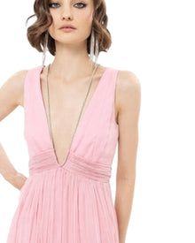 PLEATED FLOWY BACKLESS DRESS
