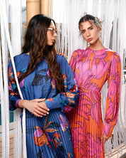 PLEATED LONG - SLEEVE TROPICAL MAXI - Nakhle.Ets - Dresses