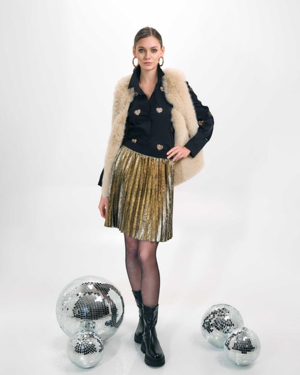 PLEATED METALLIC SKIRT
