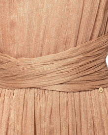 PLEATED RUFFLE-SLEEVE GOWN