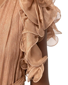 PLEATED RUFFLE-SLEEVE GOWN