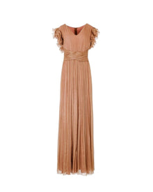 PLEATED RUFFLE-SLEEVE GOWN