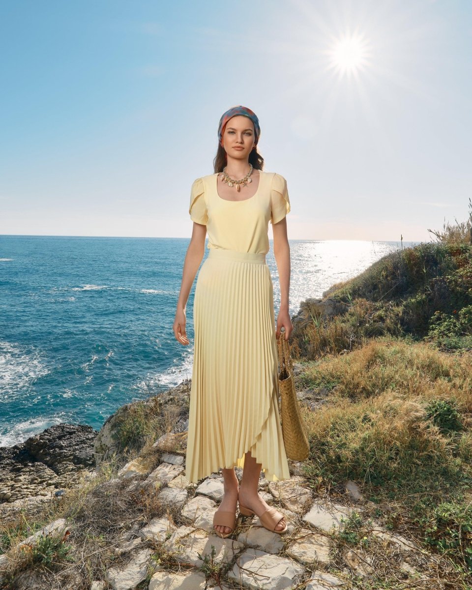 PLEATED TOP AND SKIRT TWO - PIECE SET