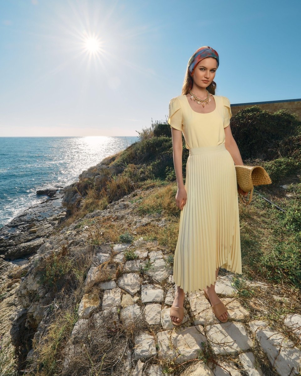 PLEATED TOP AND SKIRT TWO - PIECE SET
