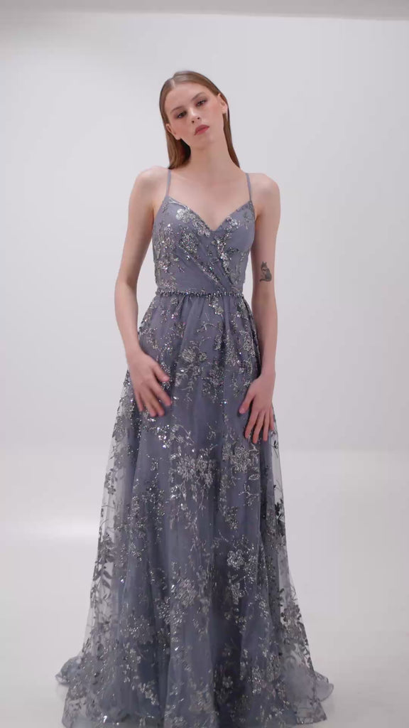 FLORAL SEQUIN EMBELLISHED GOWN
