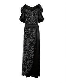PUFF-SLEEVES EMBELLISHED EVENING GOWN