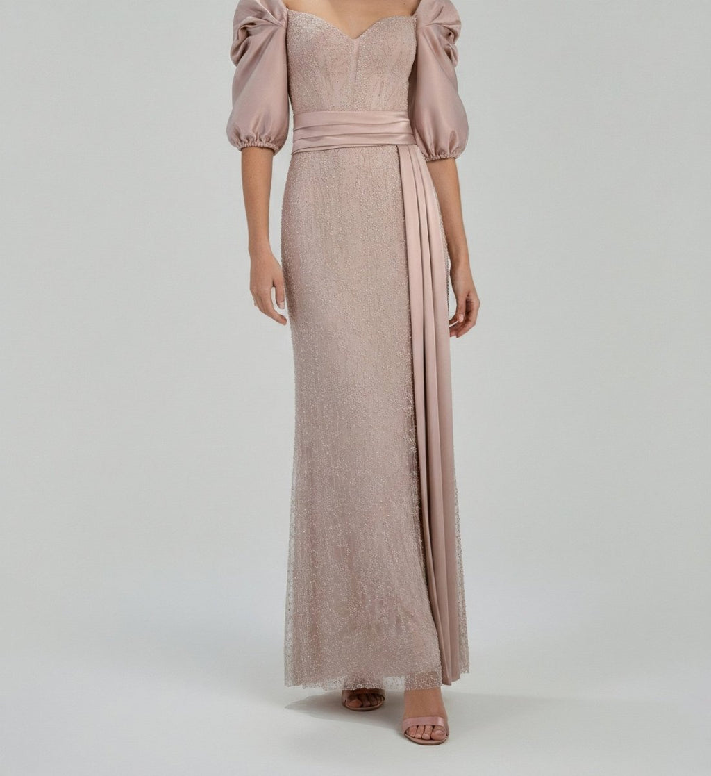 PUFF - SLEEVES EMBELLISHED EVENING GOWN