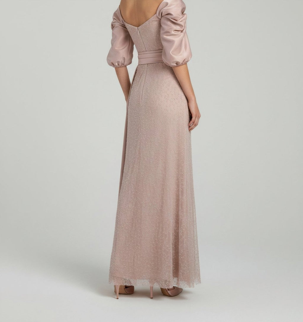 PUFF - SLEEVES EMBELLISHED EVENING GOWN