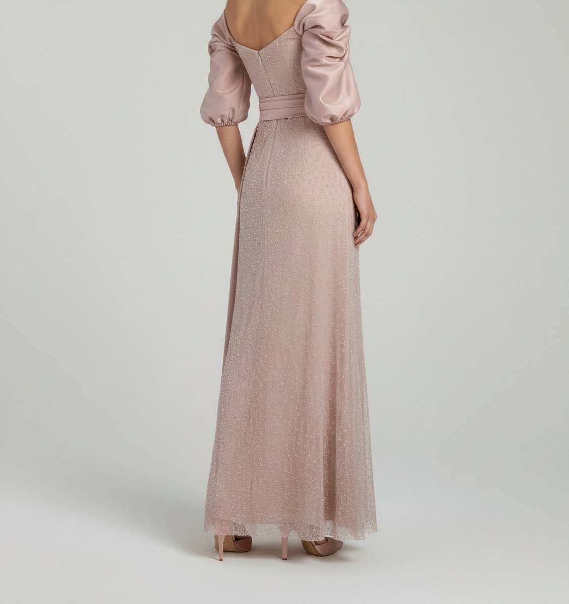 PUFF - SLEEVES EMBELLISHED EVENING GOWN