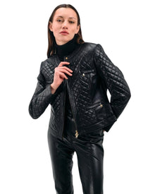 QUILTED LEATHER ZIP-UP JACKET