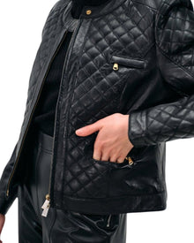 QUILTED LEATHER ZIP-UP JACKET