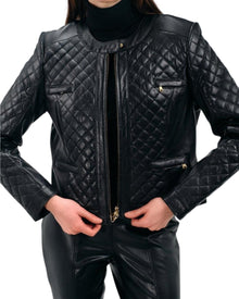 QUILTED LEATHER ZIP-UP JACKET