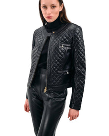 QUILTED LEATHER ZIP-UP JACKET